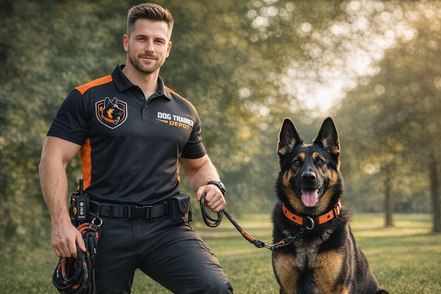 Professional dog trainer with Belgian Malinois at Dog Trainer Depot